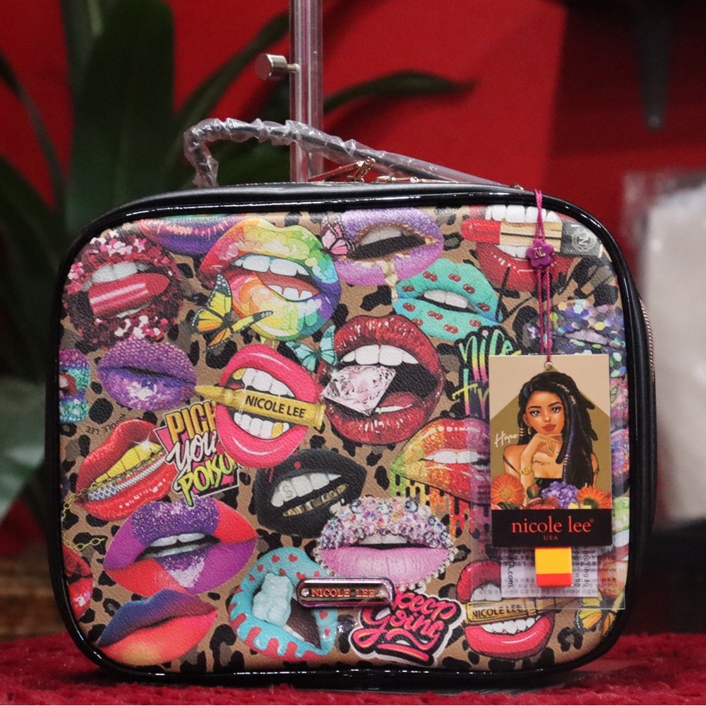 Nicole Lee Red and Pink Cosmetic Bag with Pop Art Design